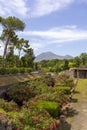 View of ruins ancient city destroyed by the eruption of the volcano Vesuvius in 79 AD near Naples, Pompeii, Italy. In the Royalty Free Stock Photo