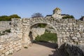 View of the ruins of the ancient Greek city of Chersonesos and St. Vladimir Cathedral on the Crimean Peninsula Royalty Free Stock Photo