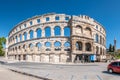 View at the Ruins of Arena Roman amphiteatrein the streets of Pula in Croatia