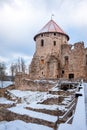 View of the ruins of the Cesis Castle. Latvia. The city of Cesis.