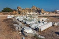 Ancient ruins of Roman Agora with marble columns in the historic part of Antique Side, in Antalya,