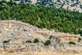 View of the ruins of the old town of Hierapolis in Pamukkale, Turkey. Royalty Free Stock Photo