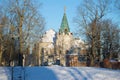 View of the ruins of the Refectory Chamber of the Fedorovsky town in Tsarskoe Selo on a February day. Saint-Petersburg, Russia