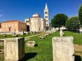 A view of the ruins of the roman forum with the Church of St Donatus in the background, in Zadar, Croatia. Royalty Free Stock Photo