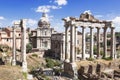 View of the ruins of a Roman forum with famous sights, Rome Royalty Free Stock Photo