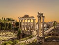 View of the ruins of a Roman forum with famous sights, Rome Royalty Free Stock Photo