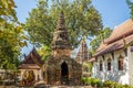 View at the ruins of stupa near Wat of Umong Mahathera Chan in the streets of Chiang Mai town in Thailand