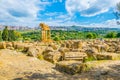 View of ruins of the temple of Castore and Polluce in the Valley of temples near Agrigento in Sicily, Italy
