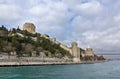 View of RumelihisarÃÂ±, with the Fatih Sultan Mehmet Bridge in the background, Istanbul, Turkey Royalty Free Stock Photo