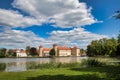 View of Ruppin forest and lake with a beautiful Rheinsberg castle in the background in Germany Royalty Free Stock Photo