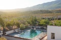 View of a rural house with a swimming pool Royalty Free Stock Photo