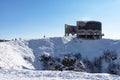 View of Russian Georgia Friendship Monument in winter located on the Georgian Military Highway