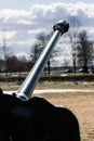 View of the russian cannons and howitzers in a park. Military museum outdoors