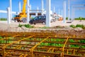 Pile of rusty reinforcing mesh, armature stacked temporarily Royalty Free Stock Photo