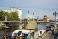 View of the Rybnaya Derevnya complex from the side of the embankment. The city of Kaliningrad. Royalty Free Stock Photo