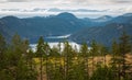 View of the Saanich inlet and gulf islands from the Malahat summit at morning in Vancouver Island, BC, Canada