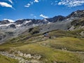 View of the SAC mountain hut Chamanna da Grialetsch CAS Zernez. Glacier Vadret da Grialetsch Davos. Hike mountain peak Royalty Free Stock Photo