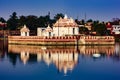 View of sacred tank, Bindu Sarovar, with shrine in Bhubaneswar, Odisha, India.