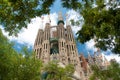 View of Sagrada Familia from green park and trees Royalty Free Stock Photo