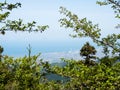 View of Saijo city and Seto Inland Sea from the top of the mountain on the way to Yokomineji temple Royalty Free Stock Photo