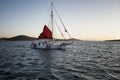 View of a sailboat, Aegean sea and landscape