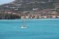 View of Sailboat in Bay at St Maarten from Cruise Ship Deck