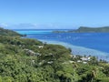 Anchorage view from hiking Bora Bora, French Polynesia in South Pacific Ocean over lagoon