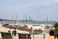 View of sailboats docked at the pier viewed from University of Kiel Sailing Center