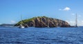 A view sailboats moored of the Pelican Island and the Indian Islets off the main island of Tortola Royalty Free Stock Photo