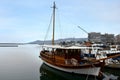 Fisher boats in the harbor of the ancient town of Kavala, greece