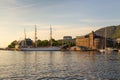 View of the sailing boat moored in the port at Vagen. Bergen, Norway Royalty Free Stock Photo