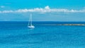 view at sailing boat in Tamerici Beach near Pischina Salidda in Sassari province Sardinia