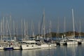 View of Sailing boats and motor boats docked at the Marina of Lorient, Brittany, France