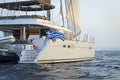 Sailing Catamaran cruising the Greek sea Royalty Free Stock Photo