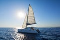 Sailing catamaran sail the Aegean sea Royalty Free Stock Photo