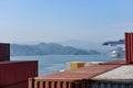 View from container ship on the port of Yantian, China.