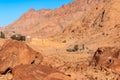 View of Saint Catherine`s monastery or Sacred Monastery of the God-Trodden Mount Sinai in Sinai Peninsula, Egypt Royalty Free Stock Photo