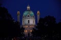 Vienna Saint Charles cathedral at night Royalty Free Stock Photo