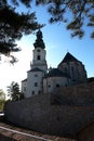 View of Saint Emmeram Basilica main tower surrounded by Nitra castle