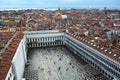 View of Saint Mark`s Square, Piazza San Marco, and the city of Venice from the bell tower Campanile di San Marco Royalty Free Stock Photo