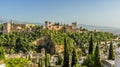 A view from Saint Nicholas Square, Granada, Spain past the Alhambra Palace to the Sierra Royalty Free Stock Photo