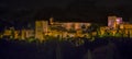 A view from Saint Nicholas Square, Granada, Spain towards the central part of the Alhambra district at night Royalty Free Stock Photo