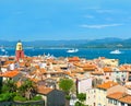 View of Saint-Tropez with seascape and blue sky Royalty Free Stock Photo