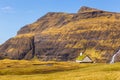 View of the Saksunar Church in small village on Streymoy island. Saksun, Faroe Islands