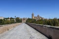 View Salamanca Old and New Cathedrals from roman bridge, Community of Castile and LeÃÂ³n, Spain. Declared a UNESCO World Heritage