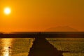 View of the salt marshes of Mozia at sunset over the sea