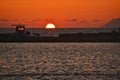 View of the salt marshes of Mozia at sunset over the sea