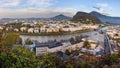 View of Salzburg and Salzach river from Monchsberg mountain. Austria