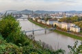 View of Salzburg and Salzach river from Monchsberg mountain. Austria