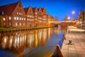 View of Salzspeicher salt storehouses of Lubeck at night Royalty Free Stock Photo